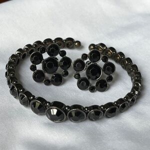 Monet, Black Rhinestones, set in Black Metal, Open Bracelet./Clip earrings